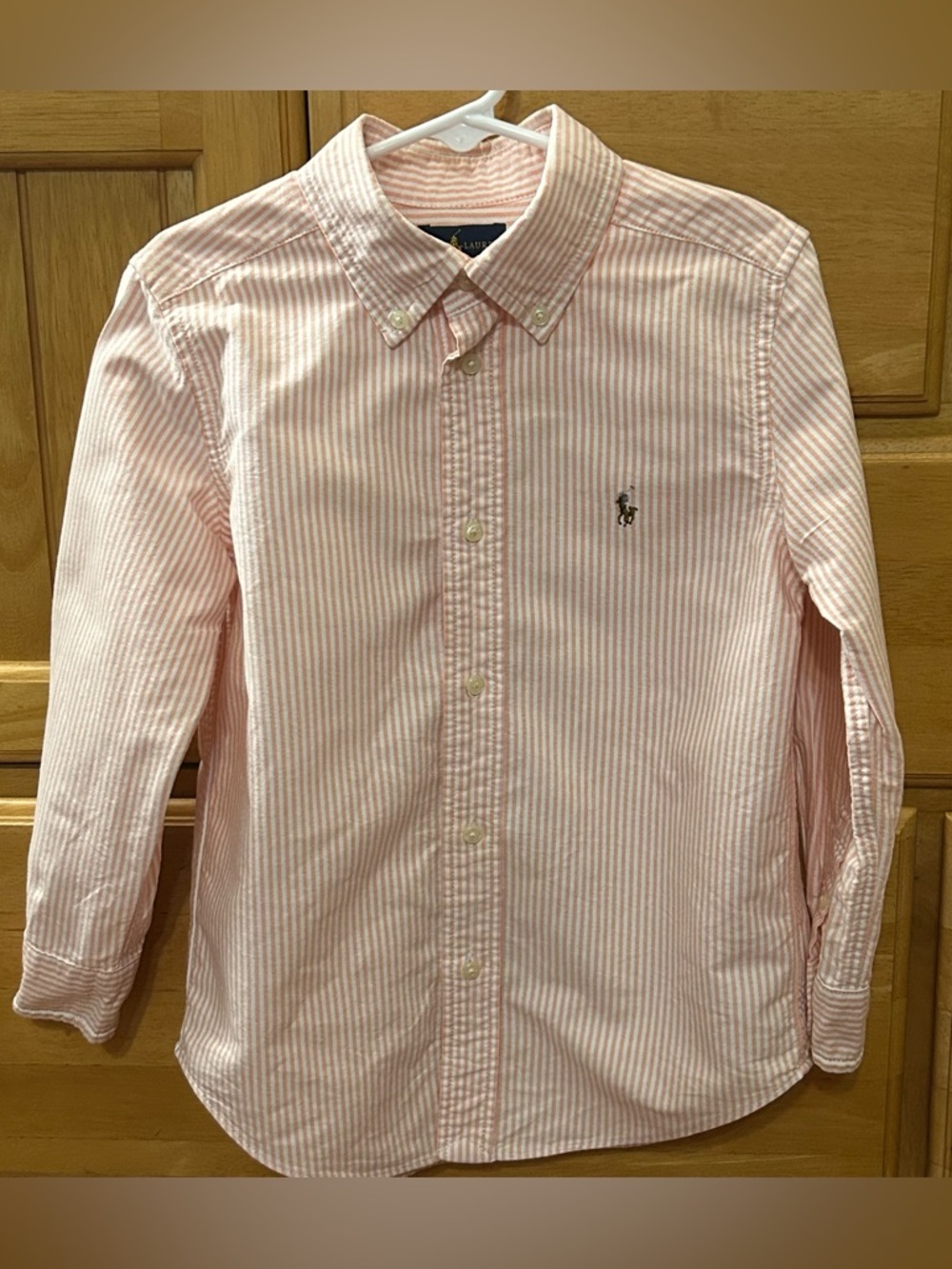 Ralph Lauren Boy's Peach & White Button Down Shirt w/Detailed Pony/Rider Size 5